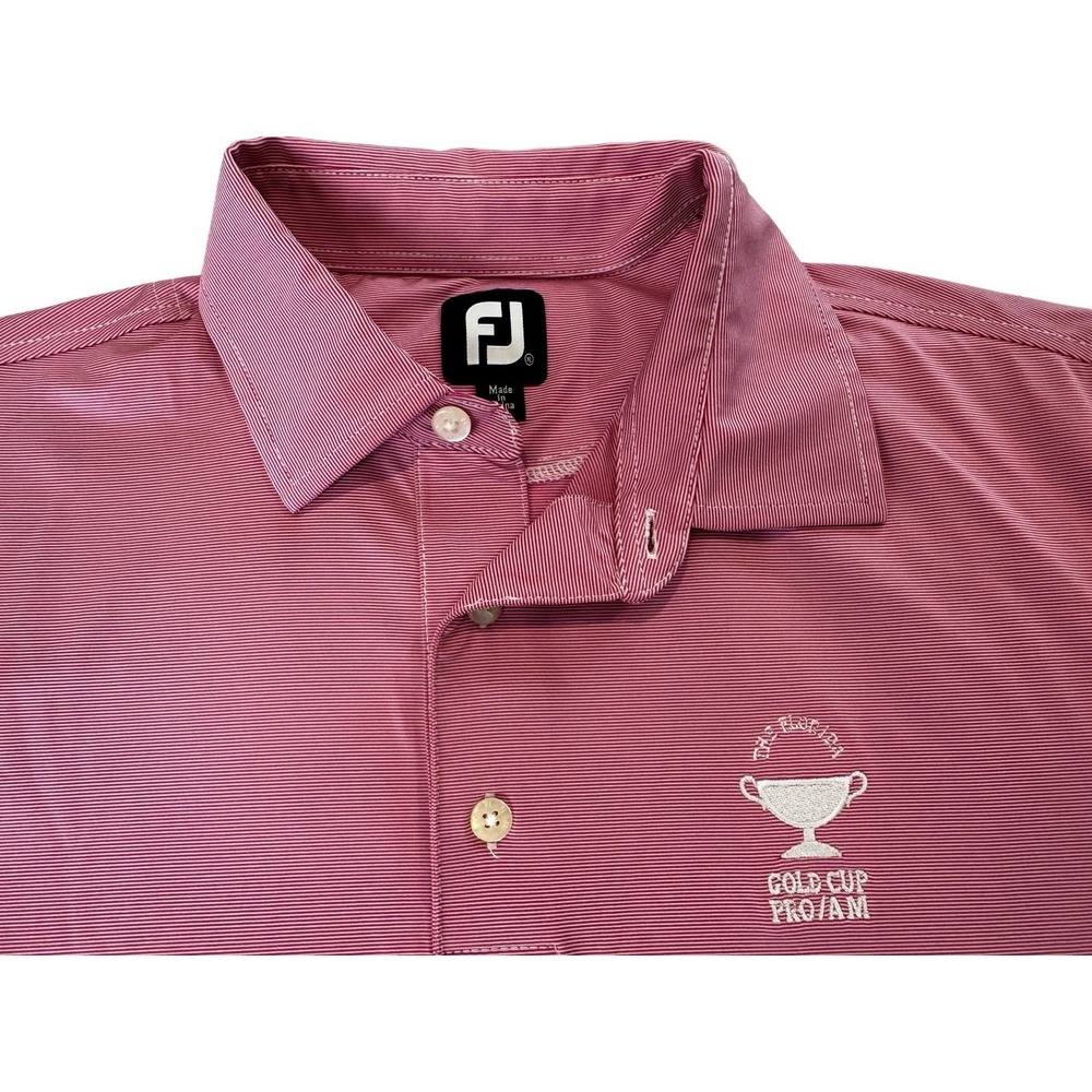 FootJoy Golf Polo XL Pink Red Micro Stripe Gold Cup Pro Am Shirt